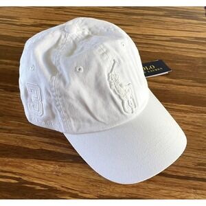 Polo Ralph Lauren Big Pony Logo Embroidered Cotton Baseball Cap Hat White NWT